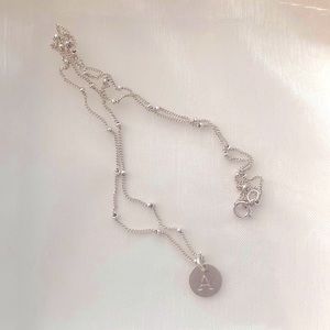 James Michelle “A” monogram disc & satellite chain- sterling silver necklace 16”